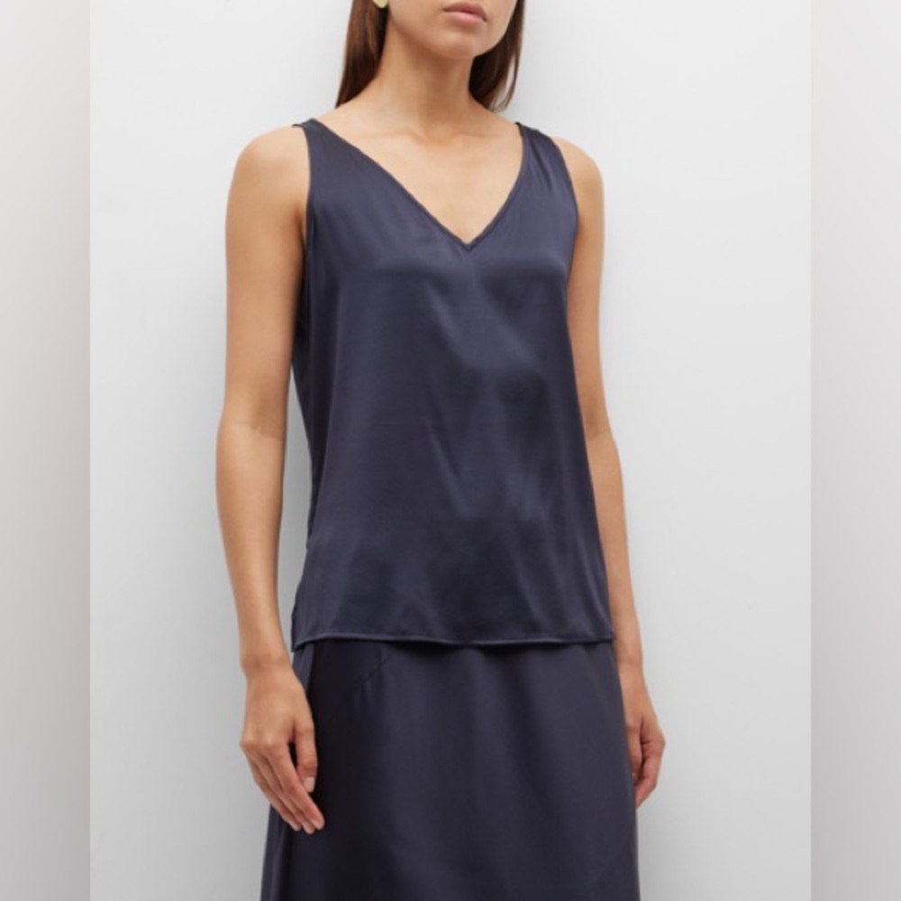 Eileen Fisher V-neck Stretch Silk Tank In Nocturne